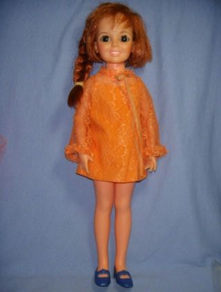 Vintage Ideal 18 " Crissy Doll Orange Dress Blue Shoes 1968 Growing Red Hair