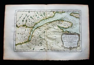 1754 Bellin: Orig.  Map North America,  Canada,  Saint Laurent,  Quebec,  Great Lakes