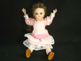 Vintage C.  1990 Handmade Porcelain Jointed Articulate Girl Doll Pink Lace Dress