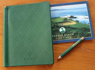 Rare Rolex Watch Green Leather Golf Scorecard & Pencil Holder Book Pebble Beach