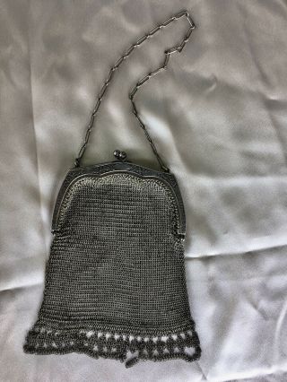 Antique Metal Mesh Silver Color Chain Purse Brass Hinge Gatsby Style