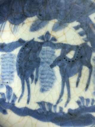 Antique Chinese Porcelain Blue White Dish Deers