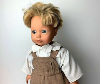Rare Gotz Puppe Doll 18” Boy Overalls,  Blue Sleepy Eyes - Germany