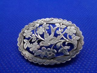 Antique Victorian 1891 Silver Swallow Bird Forget Me Not Sweetheart Brooch