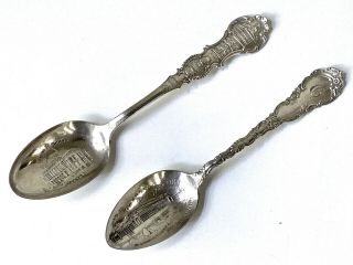 Set Of 2 Antique Sterling Silver Souvenir Teaspoons Boston & Exposition 1893
