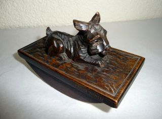 Antique Carved Wooden Signed Black Forest Terrier Scottie Dog Desk Blotter