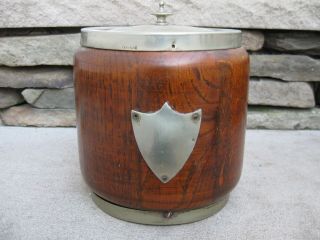Antique English Wood Silverplate Tobacco Jar Humidor With A Porcelain Liner
