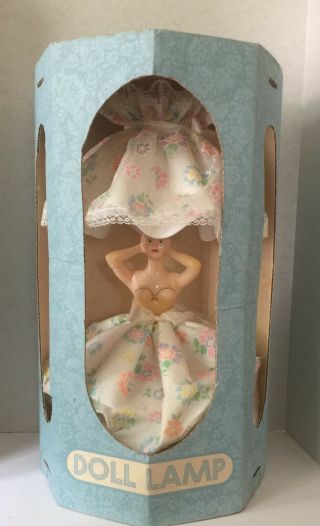 Vintage Doll Girl Lamp With Flowers On Dress And Shade 20 " Tall