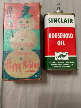 Vintage Early Rare Sinclair Oil Dealer Nos Lead Top Oiler Christmas Box