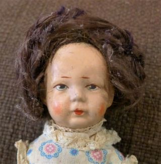 Vintage Antique Unmarked Compo Or Vinyl Head Doll With Jointed Cloth Body 7 - 1/2 "
