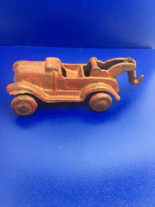Antique 4 " Cast Iron Tow Truck With Hook