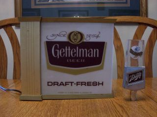 Rare 1950s / 1960s Gettelman Draft Fresh Lighted Beer Sign And Schlitz Beer Tap