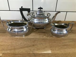 Antique Art Deco Silver Plated Tea Set - Teapot - Sugar Bowl - Milk Jug