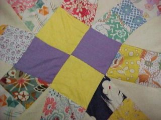 Vintage Quilt Top 1930s Cotton Fabric Double Wedding Ring Antique Hand Pieced 3