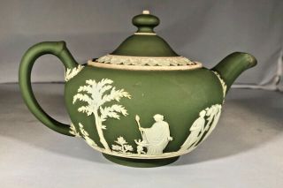 Antique Wedgwood Jasperware Tea Pot Green Thanksgiving Christmas
