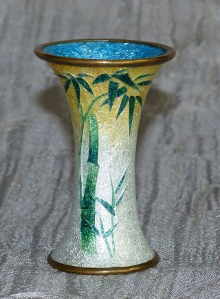 Small Antique Japanese Cloisonne Vase With Bamboo - Unusual Size And Shape