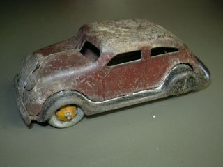 Antique Pre - War Tin Toy Car,  Wood Wheels,  5 " Long