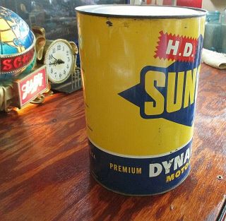 Antique RARE SUNOCO DYNALUBE MOTOR OIL 5 Quart Tin Oil Can 3