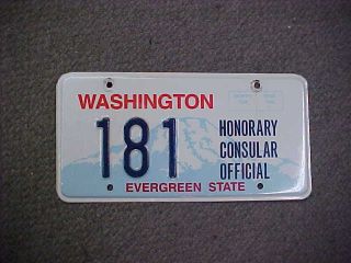 Rare Orig Vintage Washington License Plate " 181 " Honorary Consular Official