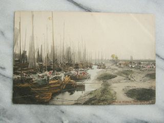 Harbor Woosung Shanghai Antique Postcard China Chinese Hand Tinted Colored