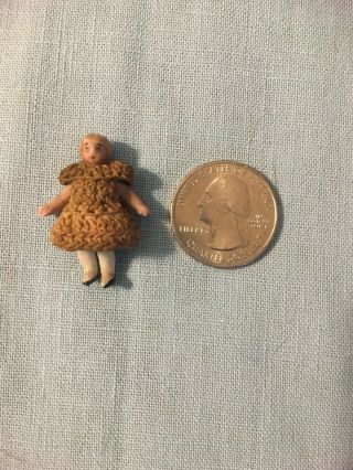 Antique Miniature,  Tiny Dollhouse Doll,  All Bisque,  Crochet Outfit,  Jointed