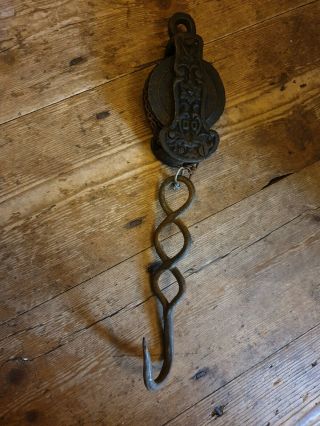 Lovely Ornate Old Iron Antique Pulley Block & Tackle Metal