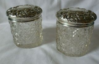 A Antique Sterling Silver Lid Glass Jars,  William Neale,  Sheffield 1897