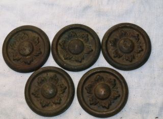 5 Antique Servants Butlers Maids Bell Pull Metal & Brass Rosettes Embellishers