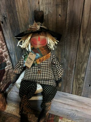 Primitive 22in Scarecrow Black Coat Fall Handmade Country Old Rusty Doll