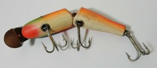 1920 ' s C.  C.  B.  CO CREEK CHUB JOINTED PIKIE Fluorescent WOOD FISHING LURE 3