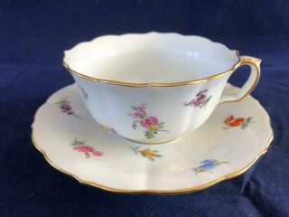 Fine Antique Meissen Porcelain Hand Painted Floral Cup And Saucer.  2
