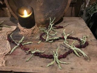 Primitive Dried Bean Cranberries Peg Hanger Garland Early Look Bowl Filler