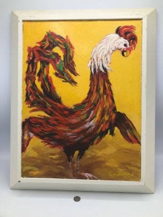 Vintage Rooster Oil Painting,  Framed,  Signed G.  Hubbard,  1971,  Saranac Lake,  Ny
