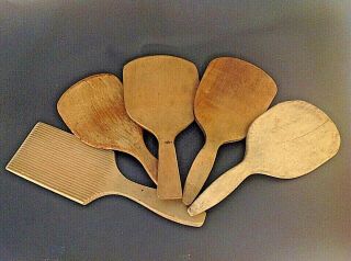 Antique Wooden Spatulas Paddles Set Of 5.  From 8 1/2 " To 10 ".