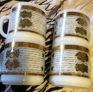 4 Vintage Fire King Eagle Gold Freedom Mug/cup Anchor Hocking Milk Glass Rare