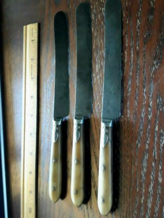 3 Hand Forged Antique Civil War Era Cutlery Knifes Utensils Flatware Horn