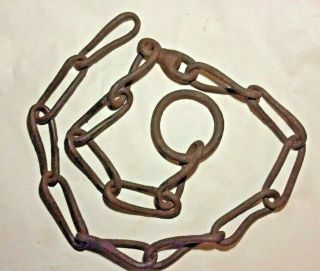 Antique Hammered Primitive Hand Forged 41 " Iron Chain With Ring & Swivel Eyelet