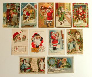 (11) Early 1900s Antique Santa Postcards Div Back Embossed Germany Usa Saxony