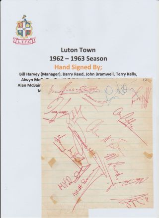 Luton Town 1962 - 1963 Season Rare Autograph Book Page 16 X Signatures