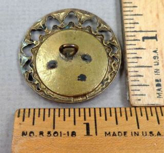Antique BUTTON,  1800s Brass Open - Work w/ Pearl,  Moon & Star Cut - Steel Trim,  LG 2