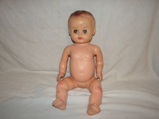 Vintage Vinyl Hard Plastic Baby Doll 17 Inch Sleep Eyes Lashes Fingers Toes
