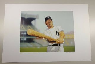 Rare Mickey Mantle - Arthur K.  Miller Signed Lithograph - Ltd 20 Of 150