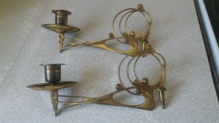 Lovely Pair Antique Arts Crafts Piano Sconce Candelabras - 8 X 4 1/2 Inches