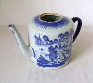 Antique Chinese Blue & White Porcelain Teapot Tea Pot : Landscape Scene A/f