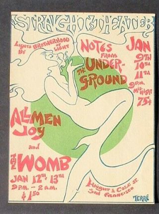 Rare Straight Theater Handbill 1968 Notes Underground Allmen Joy Haight Terre