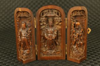 Rare Chinese Old Boxwood Hand Carved God Of Wealth Buddha Statue Box