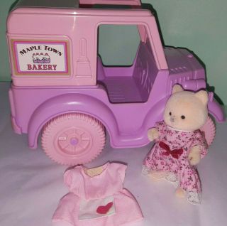 Rare Maple Town Bakery Pink Delivery Truck Fox Figure Doll Toy W Dress Vehicle