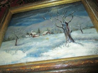 Vintage Signed Church In The Wildwood Christmas Oil Painting 10 X8 Frame Beauty