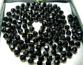 Antique Victorian French Jet Faceted Black Mourning Bead Long Length Necklace 2