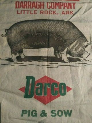 Rare 1950 Vintage Darco Pig Sow Feed Bag Sack Old Farm Sign Little Rock Arkansas